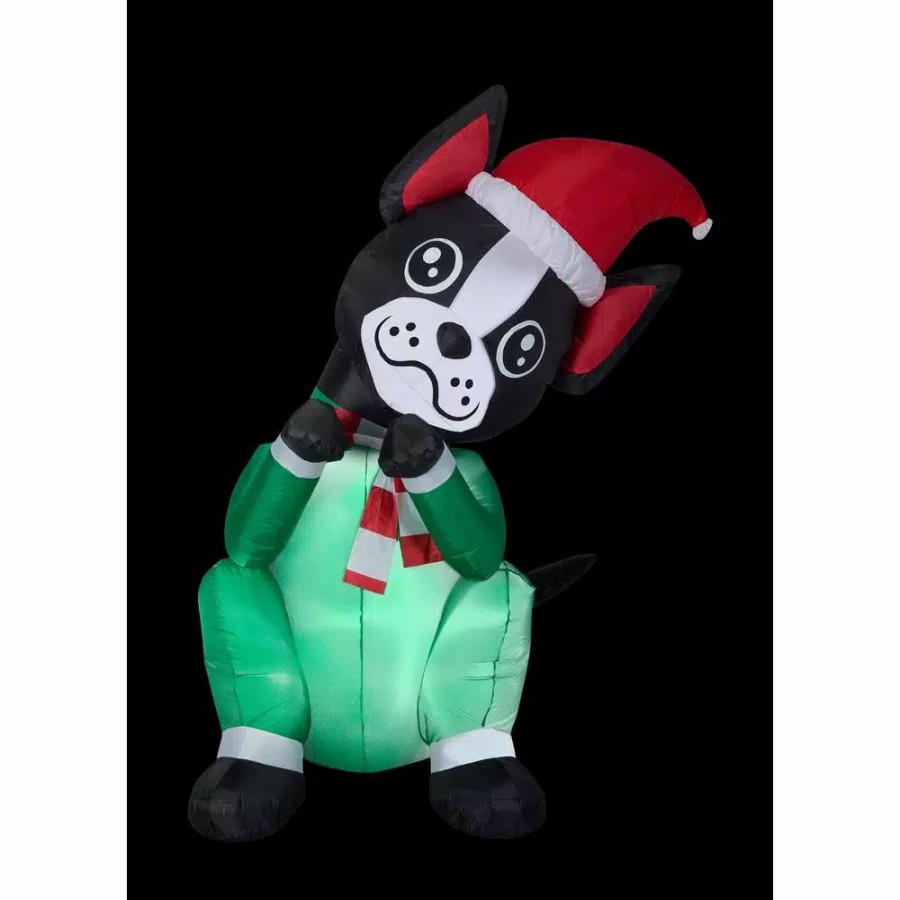 Outdoor Christmas Decorations * | Airblown 6 Ft. Inflatable Christmas Animated Airblown Begging Boston Terrier