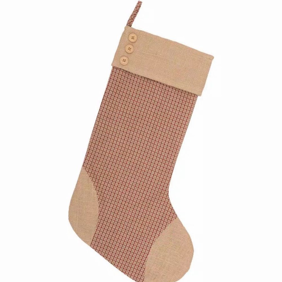 Indoor Christmas Decorations * | Vhc Brands 20 In. Cotton/Jute Clement Deep Red Rustic Christmas Decor Plaid Stocking