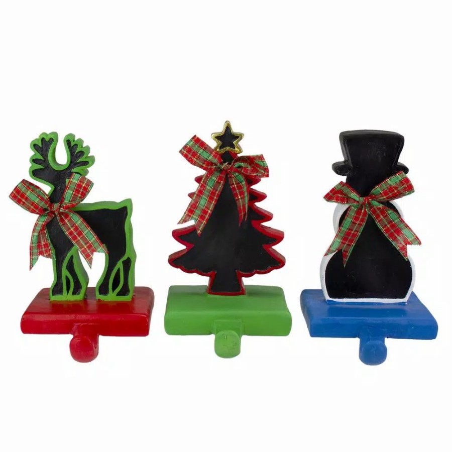 Indoor Christmas Decorations * | Northlight 7 In. Reindeer Tree And Snowman With Chalkboard Christmas Stocking Holders (Set Of 3)