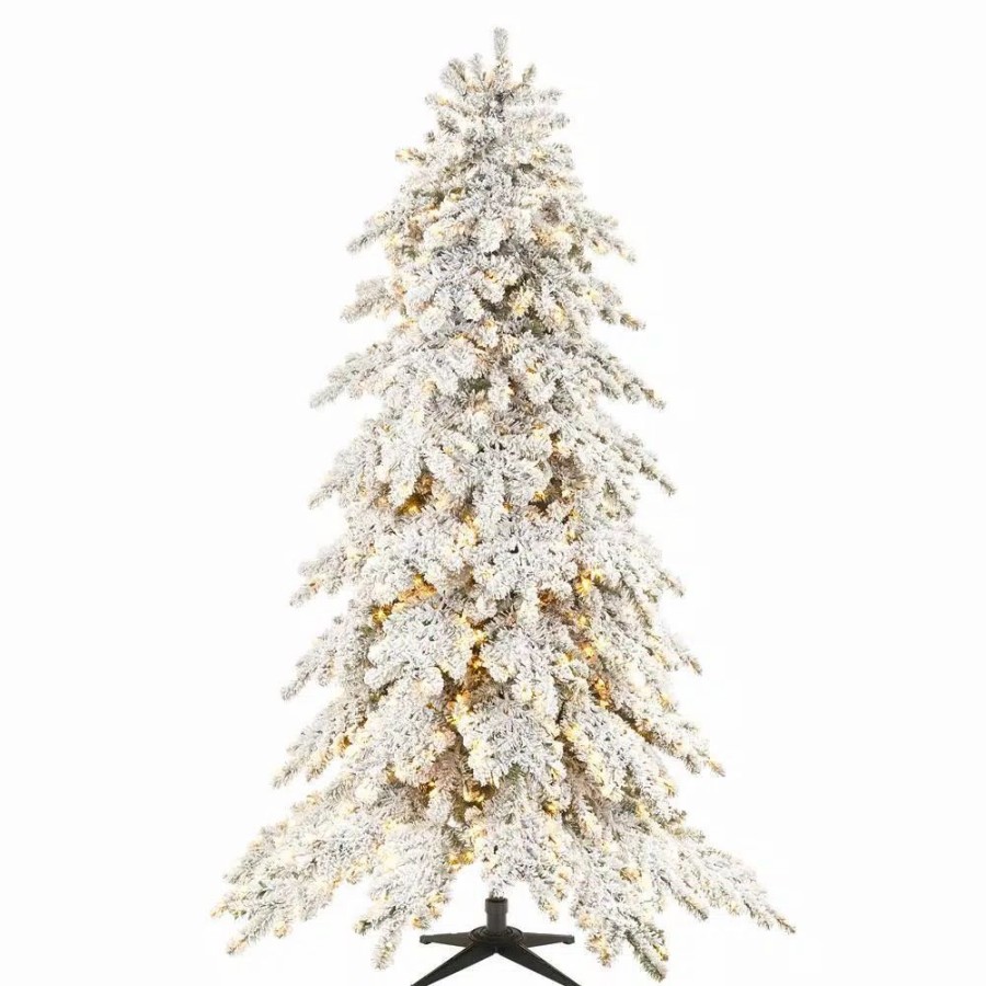 Christmas Trees * | Home Decorators Collection 7.5 Ft. Risch White Pine Heavy Flocked Led Pre-Lit Artificial Christmas Tree With 1000 Surebright Warm White Lights