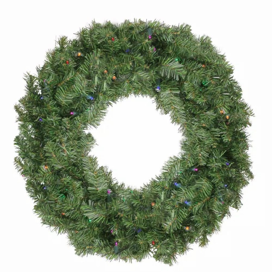 Christmas Greenery * | Northlight 24 In. Pre-Lit Led Canadian Pine Artificial Christmas Wreath With Multi-Color Lights