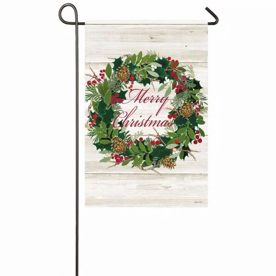 Outdoor Christmas Decorations * | Evergreen 18 In. X 12.5 In. Merry Christmas Wreath Garden Suede Flag