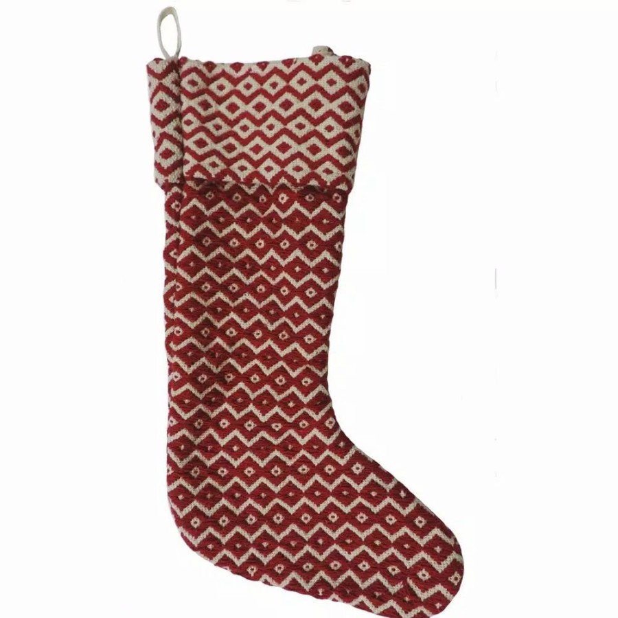 Indoor Christmas Decorations * | Lr Home 20 In. Cotton Red And White Chevron Christmas Stocking