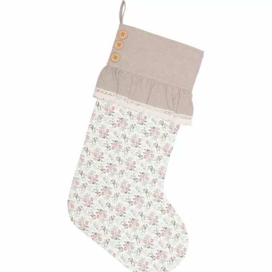 Indoor Christmas Decorations * | Vhc Brands 20 In. Cotton Carol Creme White Farmhouse Christmas Decor Floral Stocking