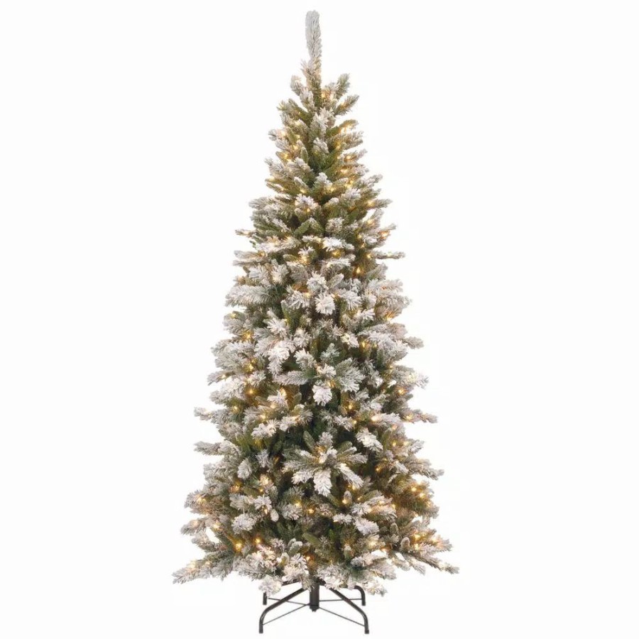 Christmas Trees * | National Tree Company 7.5 Ft. Snowy Mountain Pine Slim Pine Artificial Christmas Tree With Clear Lights