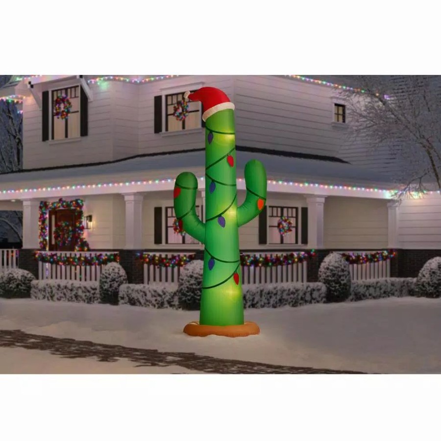 Outdoor Christmas Decorations * | Home Accents Holiday 12 Ft. Giant-Sized Inflatable Christmas Cactus