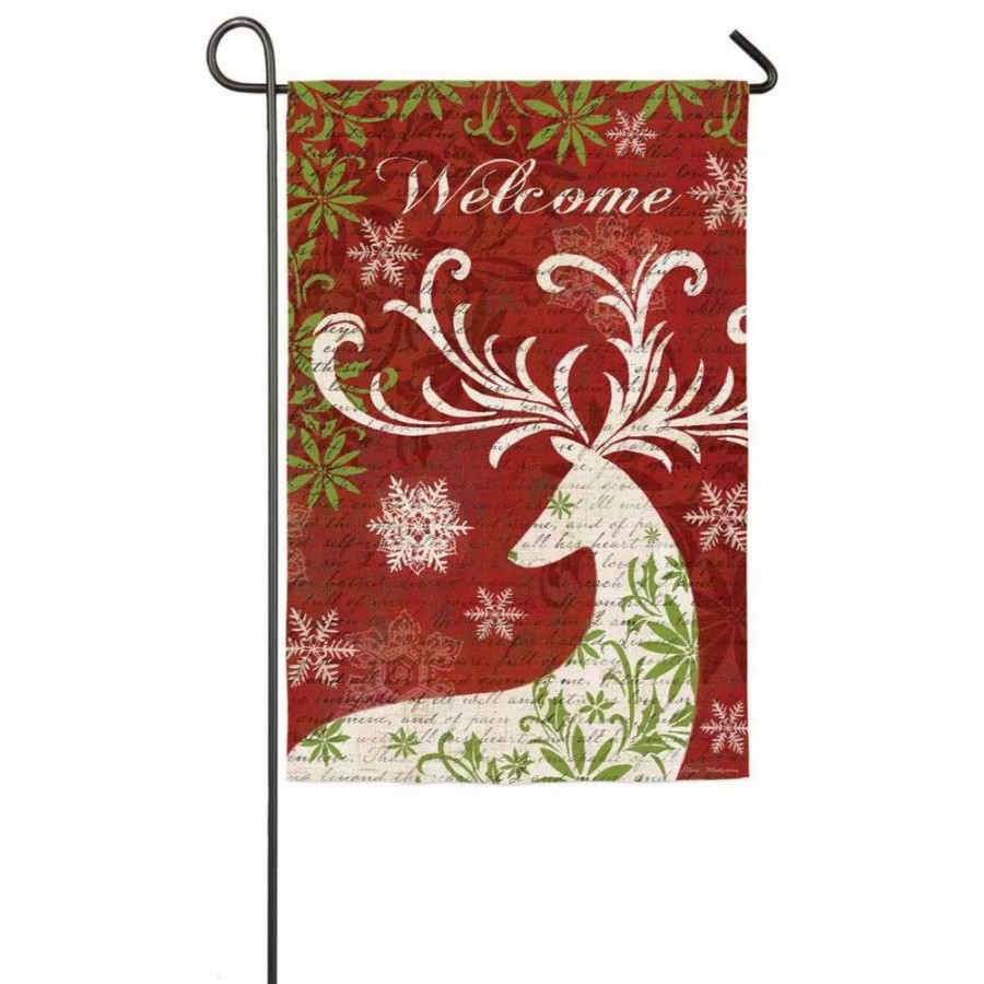 Outdoor Christmas Decorations * | Evergreen 18 In. X 12.5 In. Christmas Deer Silhouette Garden Sub Suede Flag