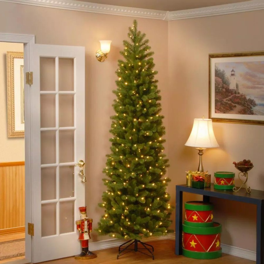 Christmas Trees * | National Tree Company 7-1/2 Ft. Feel Real Down Swept Douglas Fir Pencil Slim Hinged Artificial Christmas Tree With 350 Clear Lights