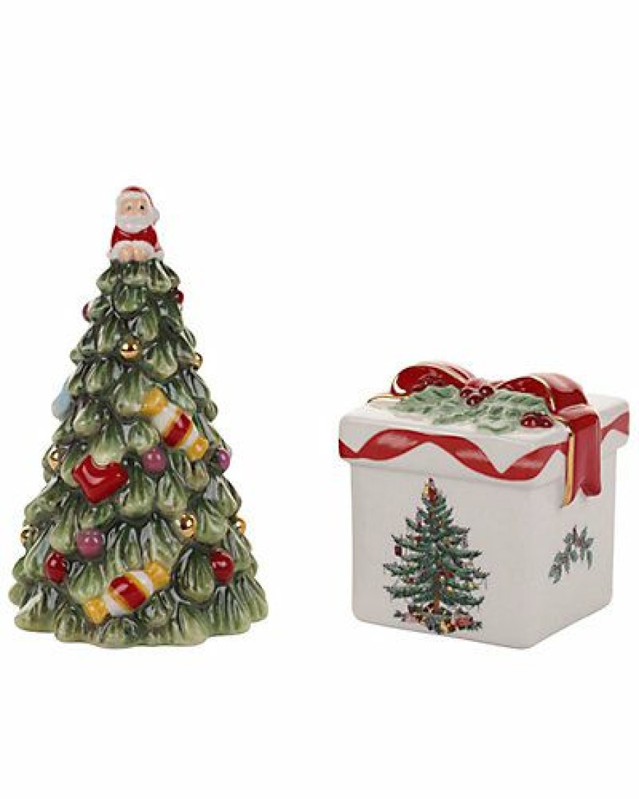 Kitchen & Dining Room * | Spode Christmas Tree Gold Figural Collection Tree & Gift Box Salt & Pepper Set Home