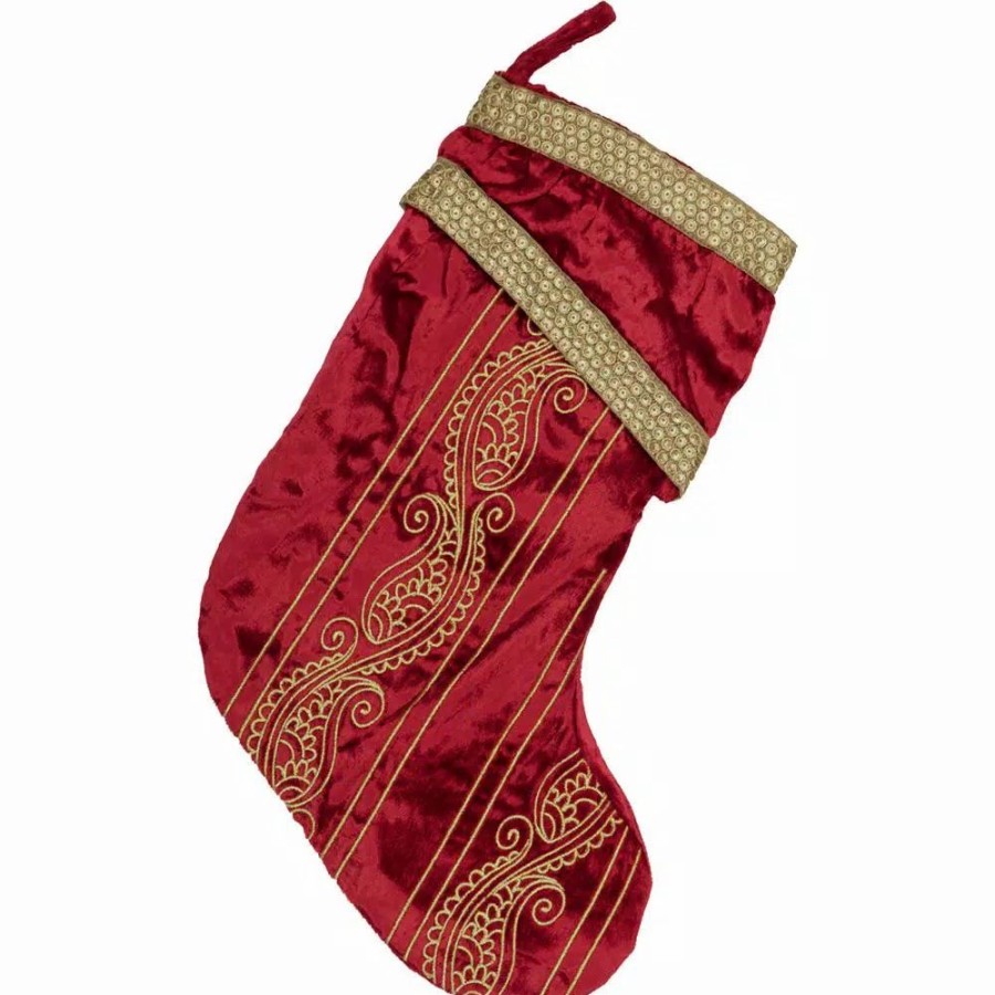 Indoor Christmas Decorations * | Vhc Brands 15 In. Viscose Yule Christmas Red Glam Decor Stocking