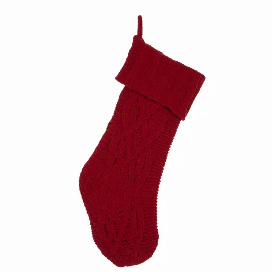 Indoor Christmas Decorations * | Glitzhome 22 In. L Knitted Polyester Red Christmas Stocking