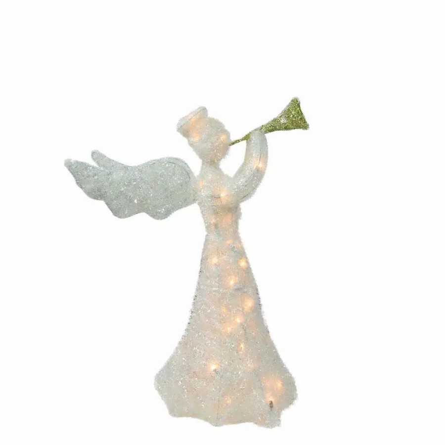 Outdoor Christmas Decorations * | Northlight 29 In. Christmas Lighted Tinsel Trumpeting Angel Outdoor Decoration