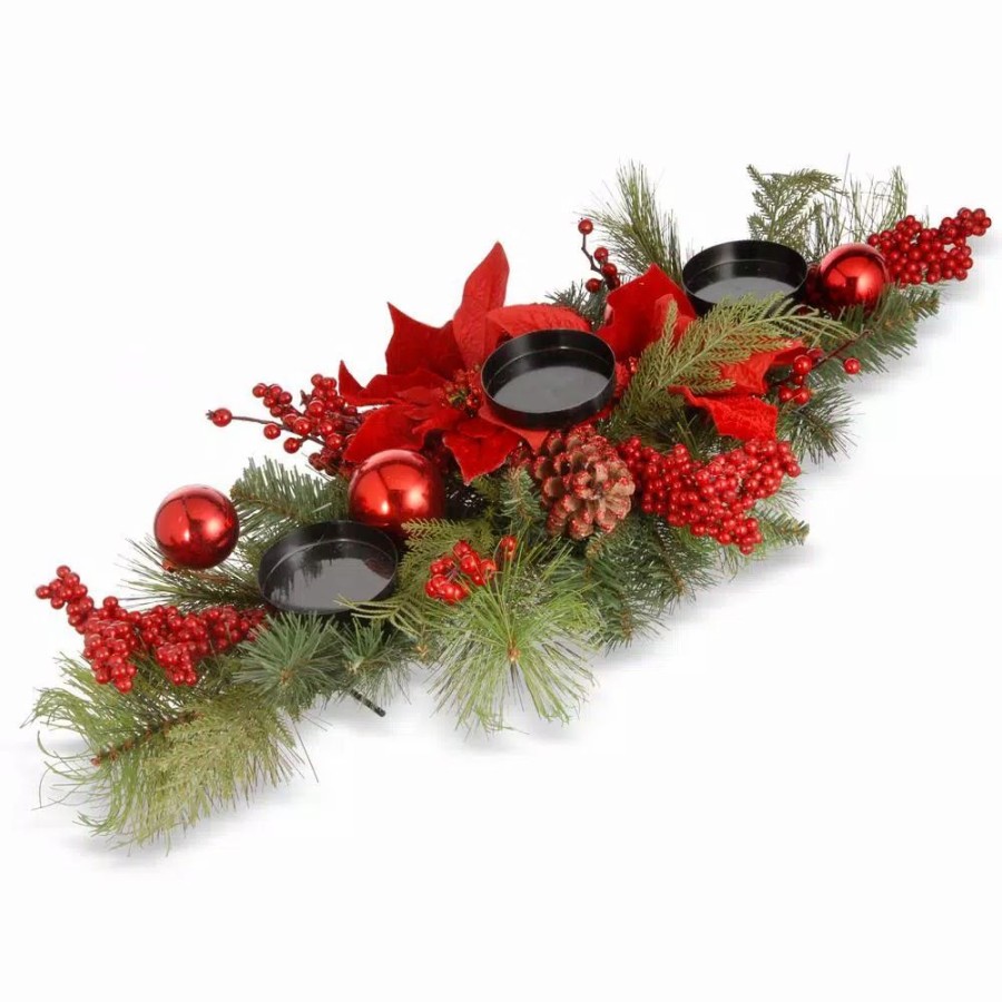 Indoor Christmas Decorations * | National Tree Company 28 In. Christmas Candleholder Centerpiece