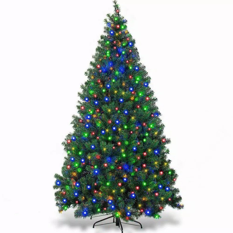 Christmas Trees * | Costway 7.5 Ft. Pre-Lit Dense Artificial Christmas Tree Hinged With 550 Multi-Color Lights And Stand