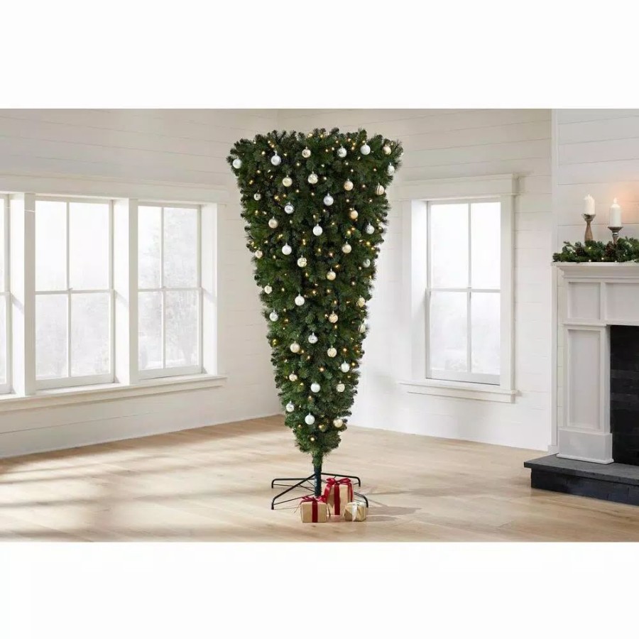 Christmas Trees * | Home Accents Holiday 7 Ft Wesley Upside Down Long Needle Pine Led Pre-Lit Artificial Christmas Tree With 420 Surebright Color Changing Lights