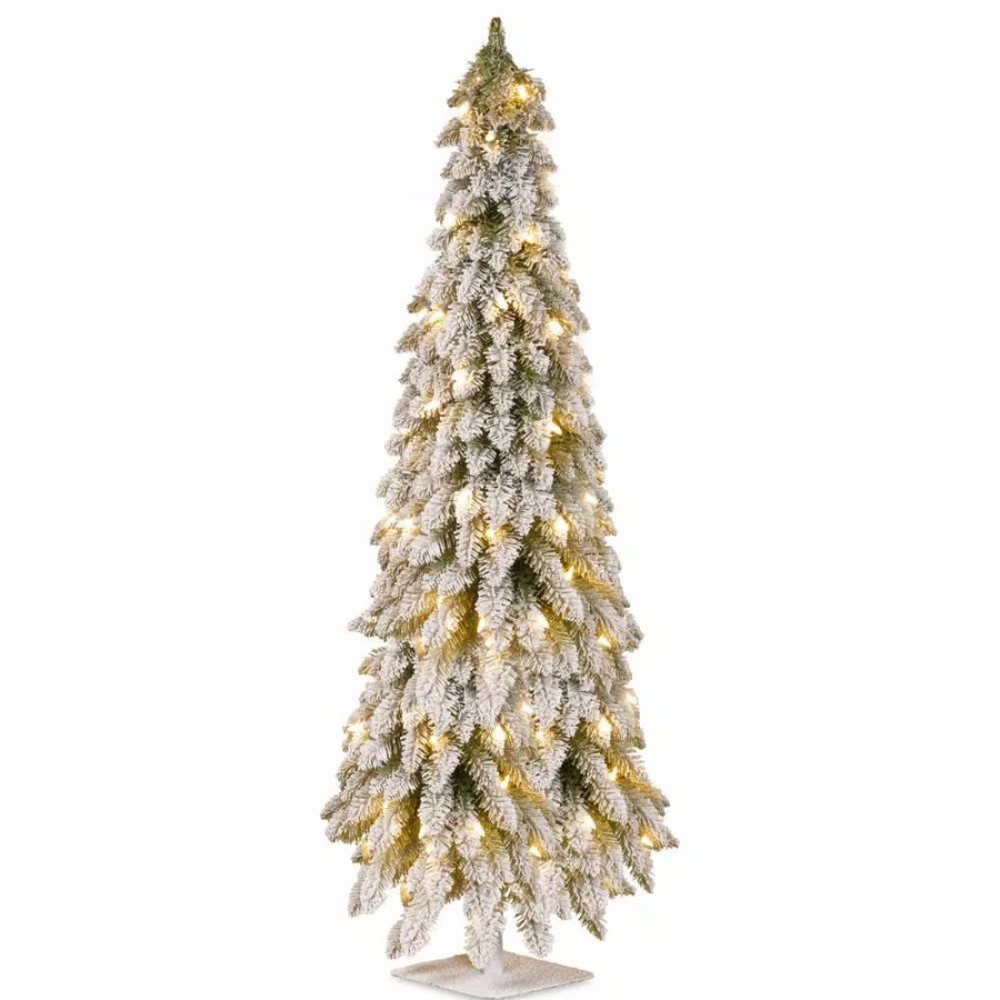 Christmas Trees * | National Tree Company 5 Ft. Artificial Christmas Snowy Downswept Forestree With Clear Lights