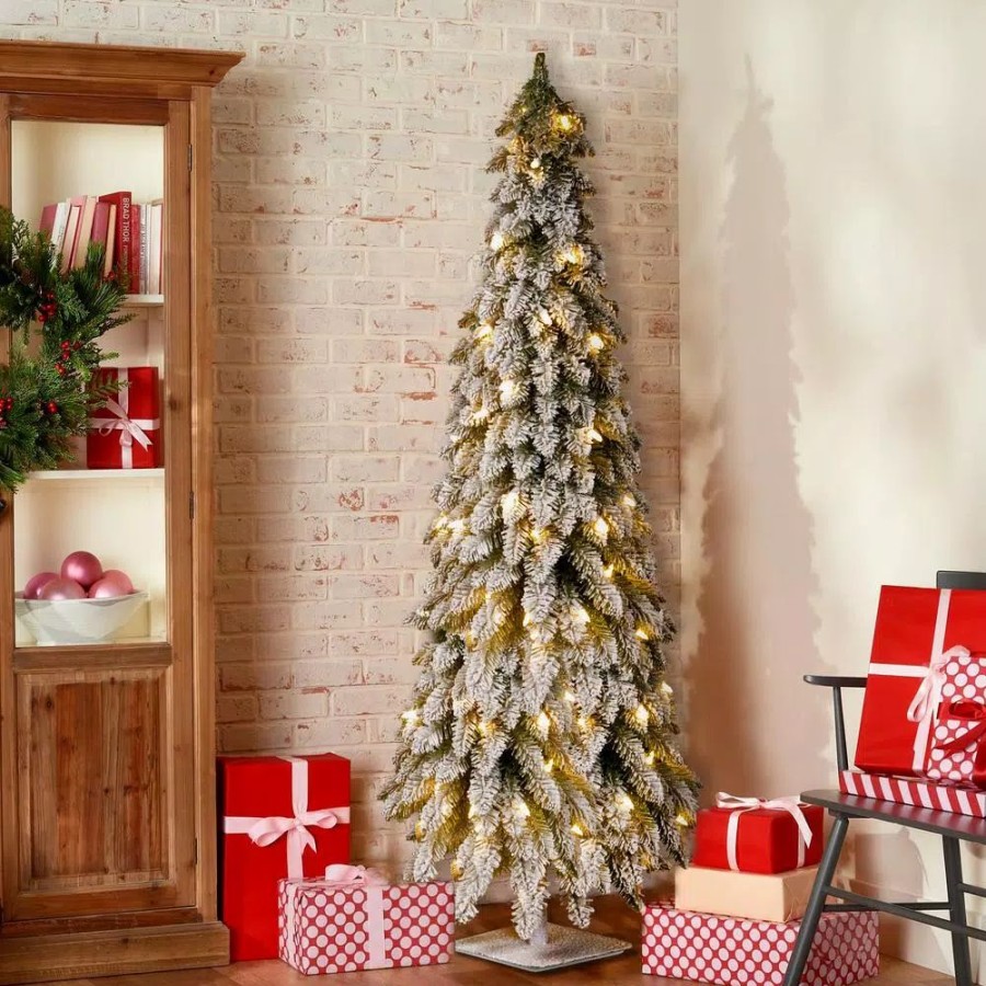 Christmas Trees * | National Tree Company 5 Ft. Artificial Christmas Snowy Downswept Forestree With Clear Lights