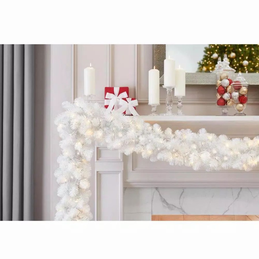 Christmas Greenery * | Home Accents Holiday 9 Ft. Uptown Pre-Lit Led Artificial Christmas Garland With 180 Tips And 100 Warm White Micro Dot Lights