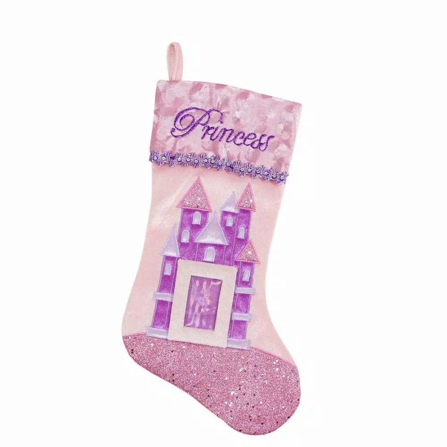 Indoor Christmas Decorations * | Northlight 18.5 In. Pink And Purple Embroidered Glitter Princess Photo Frame Christmas Stocking