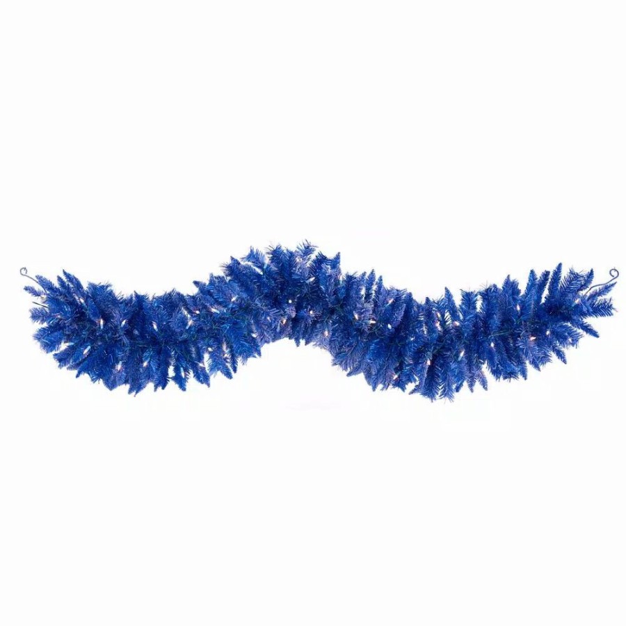 Christmas Greenery * | Nearly Natural 6 Ft. Pre-Lit Blue Artificial Christmas Garland With 50 Warm White Lights