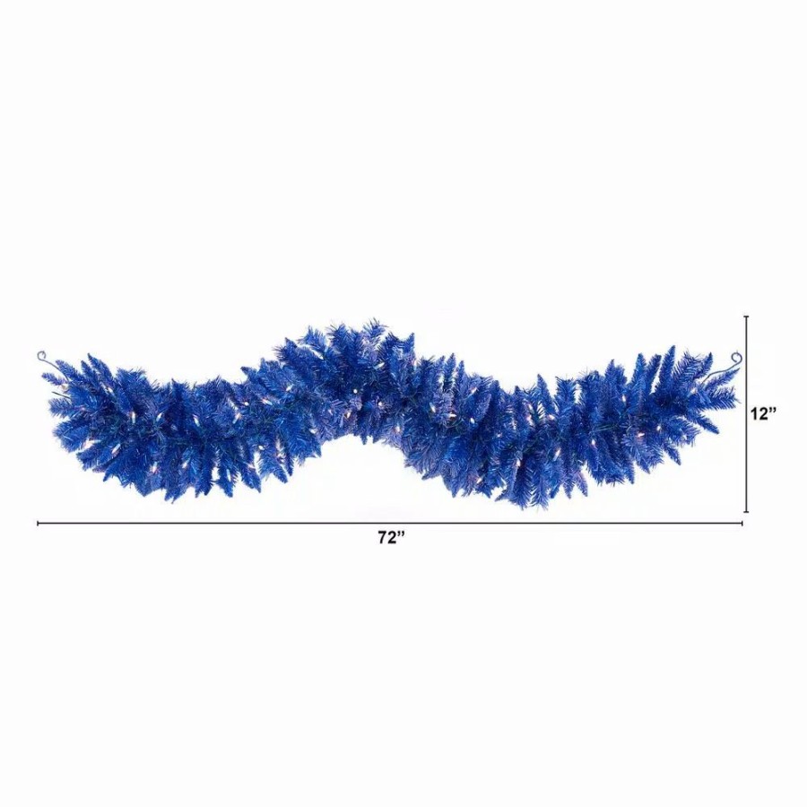 Christmas Greenery * | Nearly Natural 6 Ft. Pre-Lit Blue Artificial Christmas Garland With 50 Warm White Lights