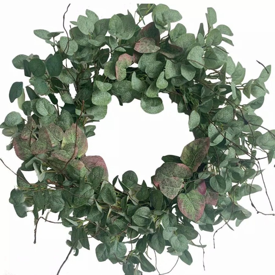 Christmas Greenery * | Glitzhome 24 In. Green Unlit Seasonal Artificial Christmas Wreath With Eucalyptus