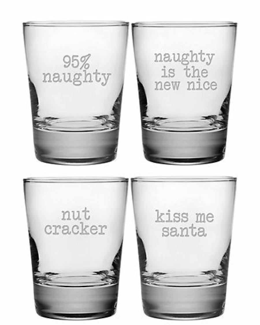 Kitchen & Dining Room * | T Of 4 Naughty Christmas Double Old Fashoined Glasses 13Oz Home