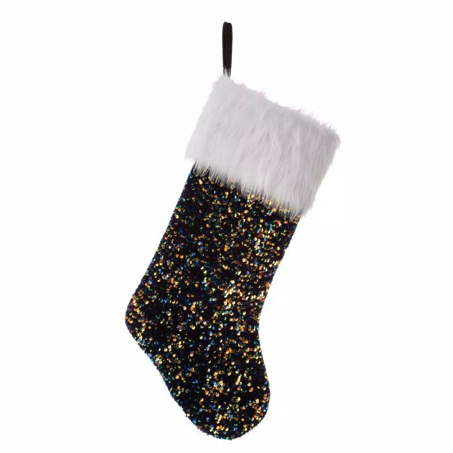 Indoor Christmas Decorations * | Glitzhome 21 In. H Polyester Navy Blue Sequin Christmas Stocking