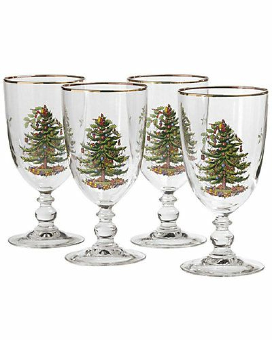 Kitchen & Dining Room * | Spode Christmas Tree Set Of 4 Pedestal Goblets Home