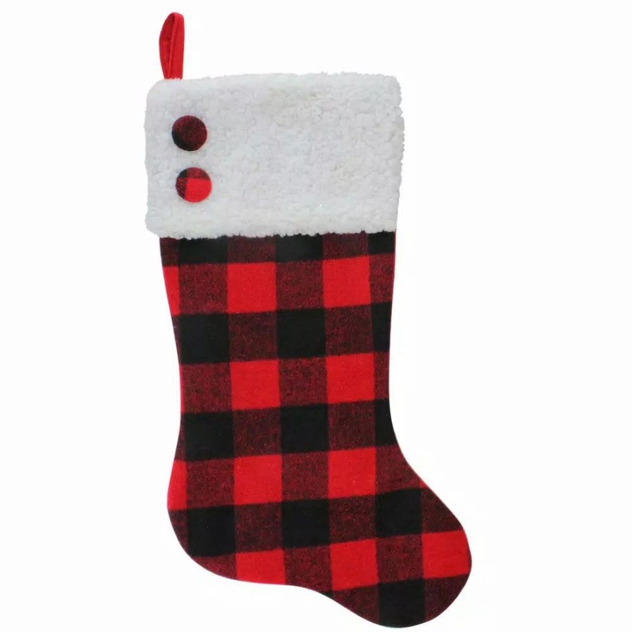 Indoor Christmas Decorations * | Northlight 23 In. Black And Red Polyester Rustic Buffalo Plaid Christmas Stocking