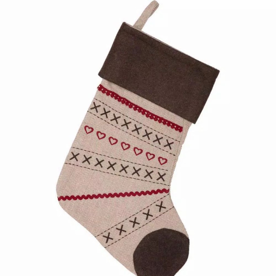 Indoor Christmas Decorations * | Vhc Brands 15 In. Merry Little Christmas Khaki Tan Traditional Decor Stocking