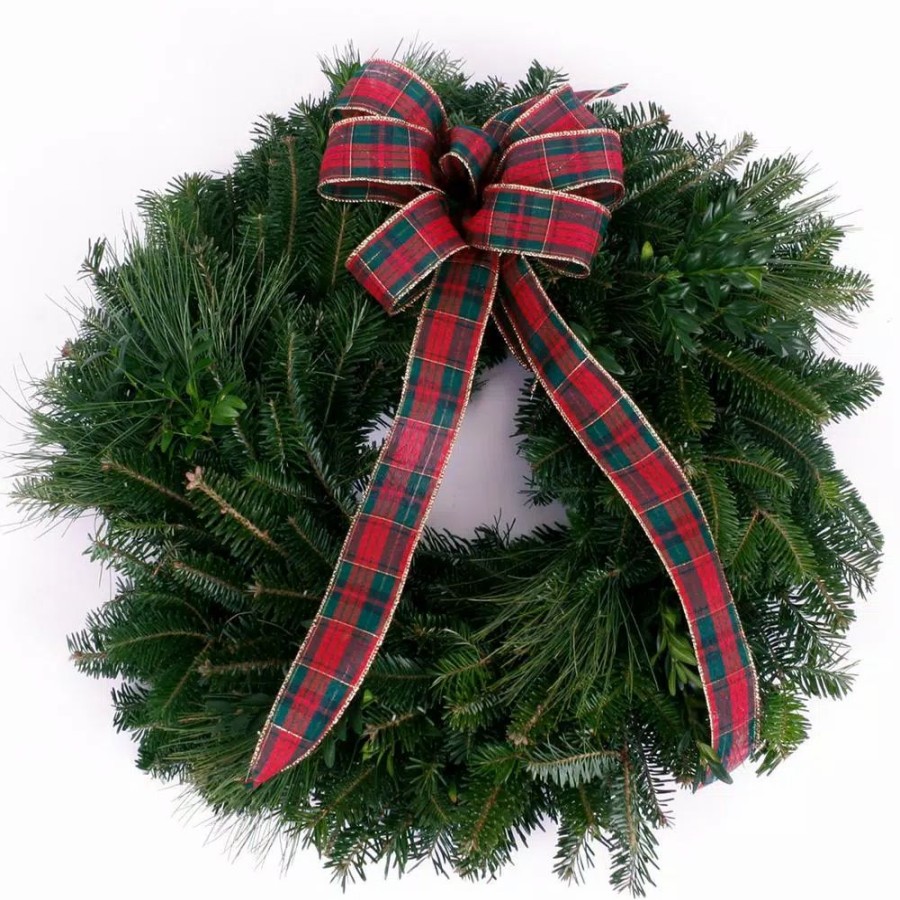 Christmas Greenery * | Van Zyverden 16 In. Live Fresh Cut Blue Ridge Mountain Mixed Window Christmas Wreath With Bow