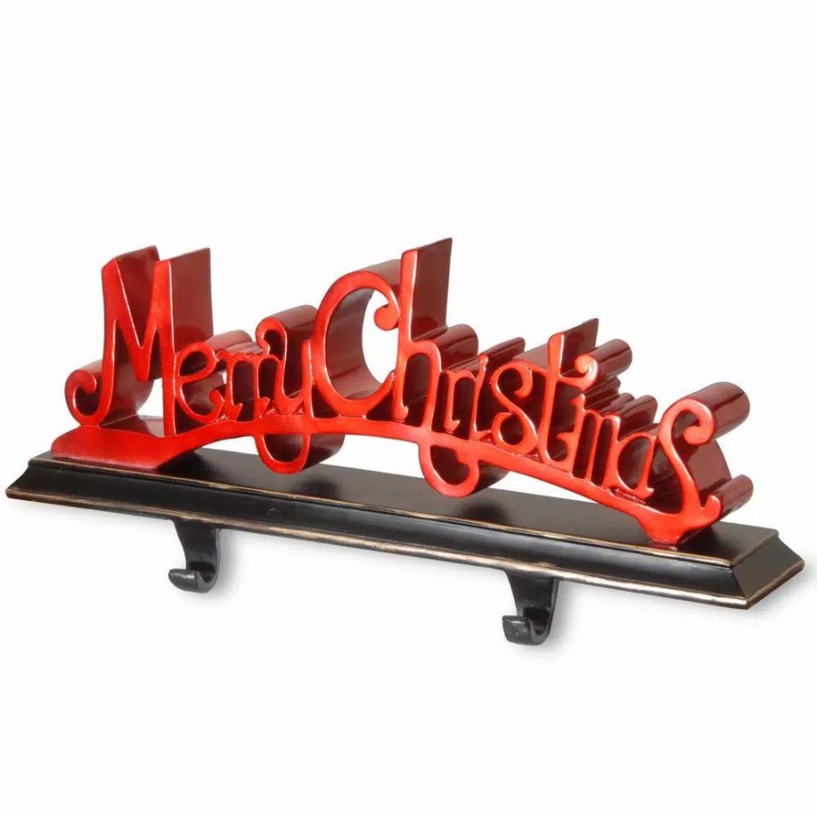 Indoor Christmas Decorations * | National Tree Company 18 In. Polyresin Merry Christmas Red Decor Includes Base And Hooks