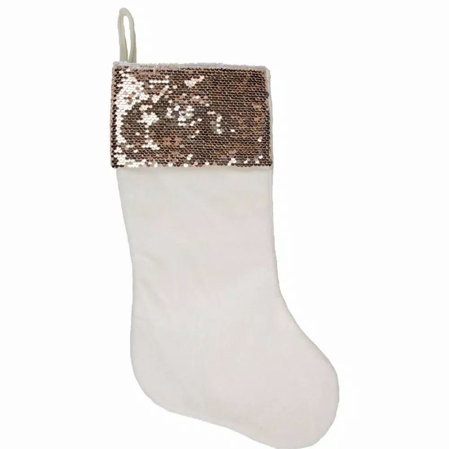 Indoor Christmas Decorations * | Northlight 20 In. Rose Gold And White Reversible Sequin Cuff Polyester Christmas Stocking