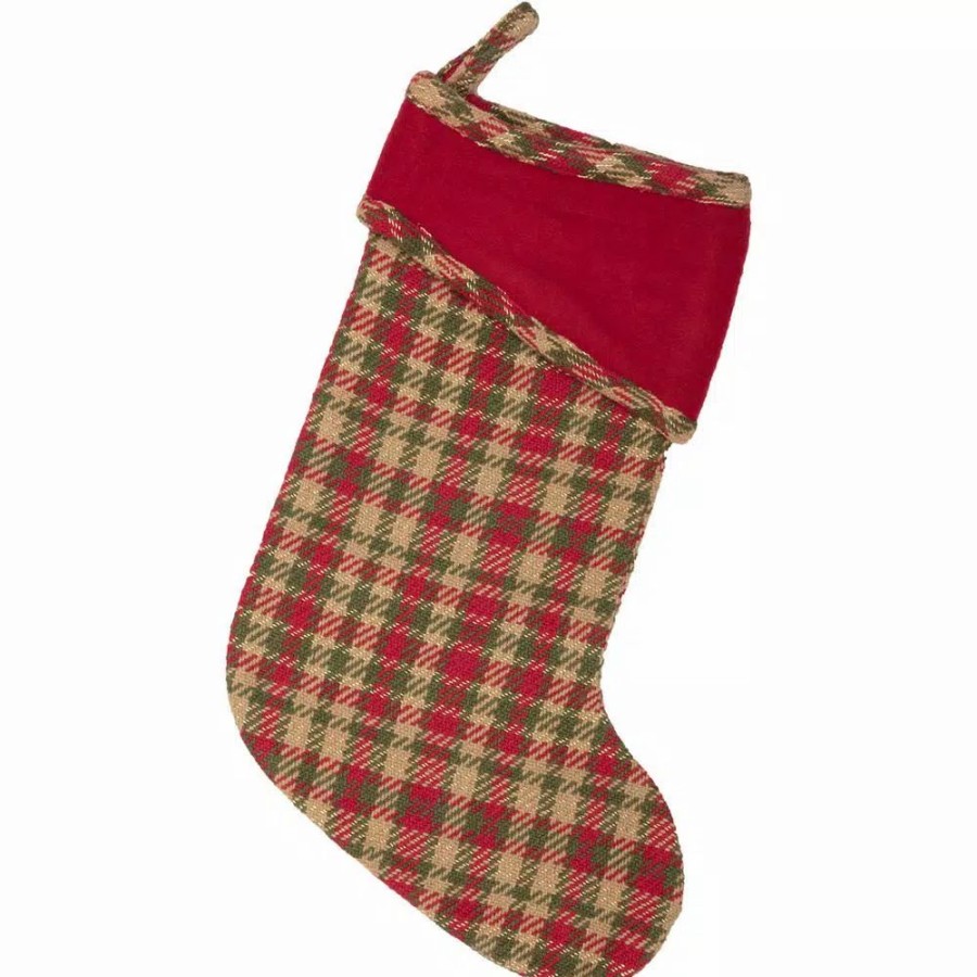 Indoor Christmas Decorations * | Vhc Brands 15 In. Cotton Claren Cherry Red Rustic Christmas Decor Stocking