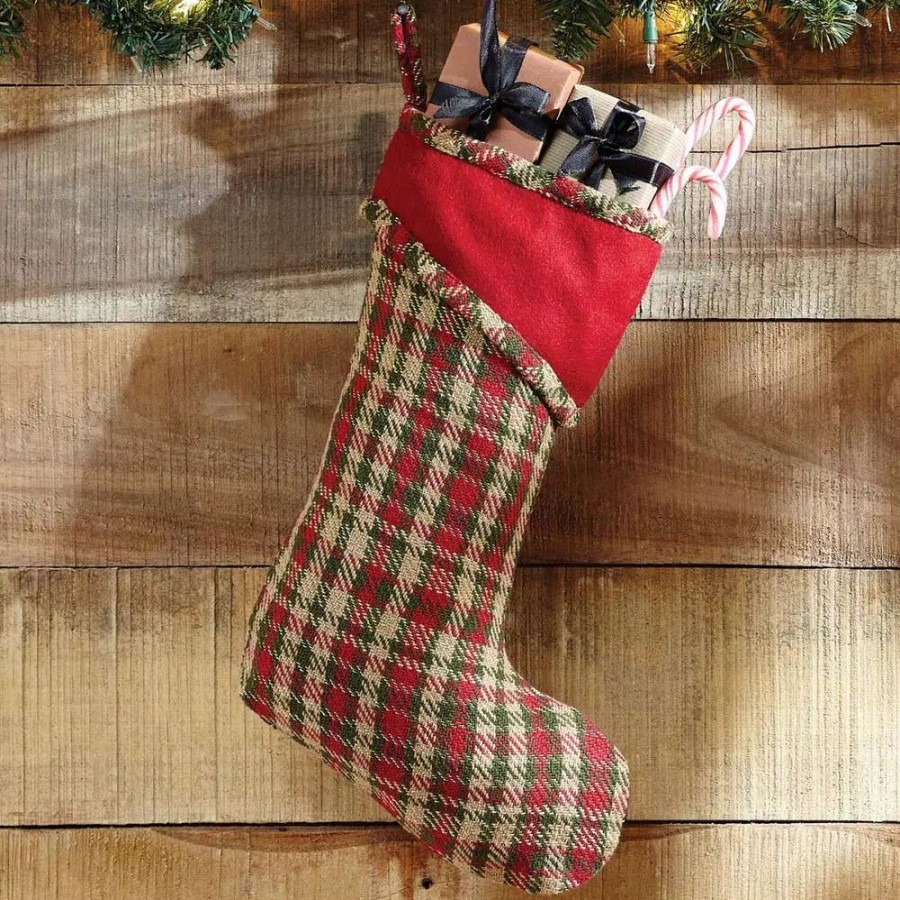 Indoor Christmas Decorations * | Vhc Brands 15 In. Cotton Claren Cherry Red Rustic Christmas Decor Stocking