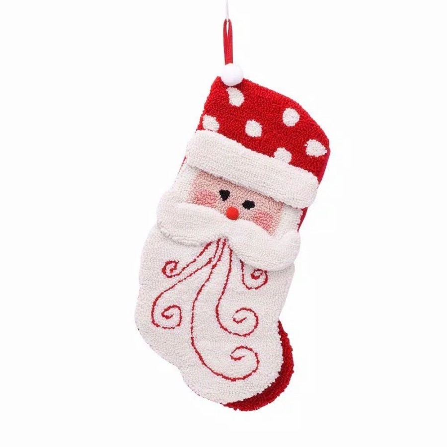 Indoor Christmas Decorations * | Glitzhome 20 In. Polyester/Acrylic Hooked 3D Santa Christmas Stocking