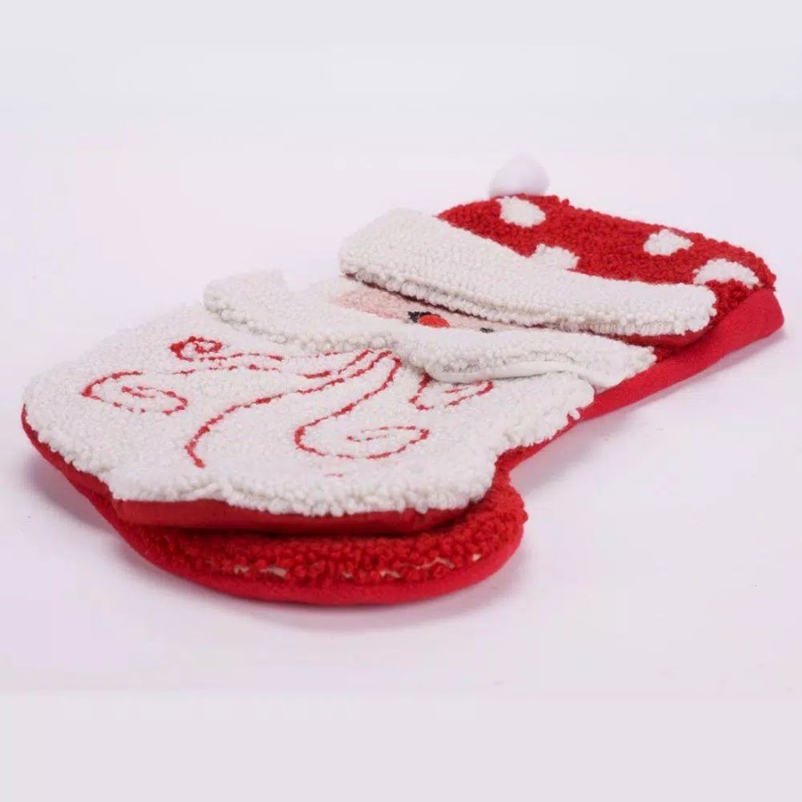 Indoor Christmas Decorations * | Glitzhome 20 In. Polyester/Acrylic Hooked 3D Santa Christmas Stocking