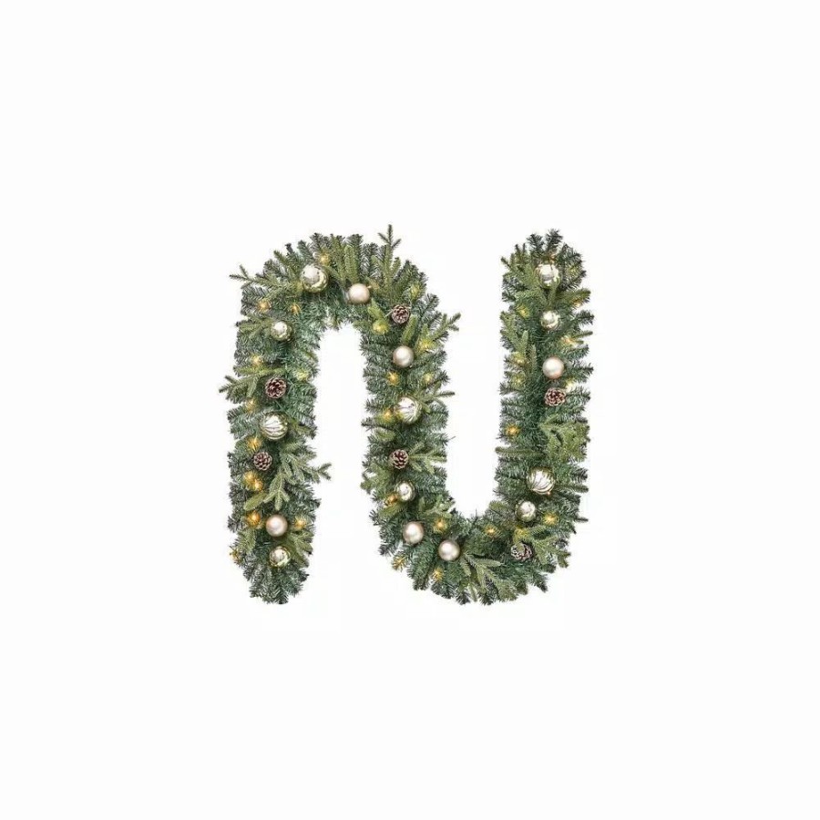 Christmas Greenery * | Home Accents Holiday 9 Ft. St. Germain Battery Operated Pre-Lit Led Artificial Christmas Garland