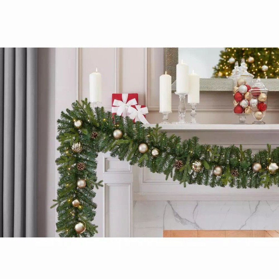 Christmas Greenery * | Home Accents Holiday 9 Ft. St. Germain Battery Operated Pre-Lit Led Artificial Christmas Garland