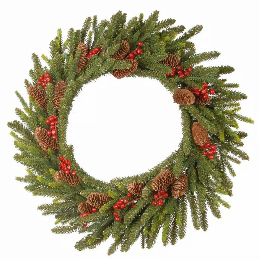 Christmas Greenery * | National Tree Company 24 In. Dorchester Fir Artificial Christmas Wreath With Battery Operated Led Lights