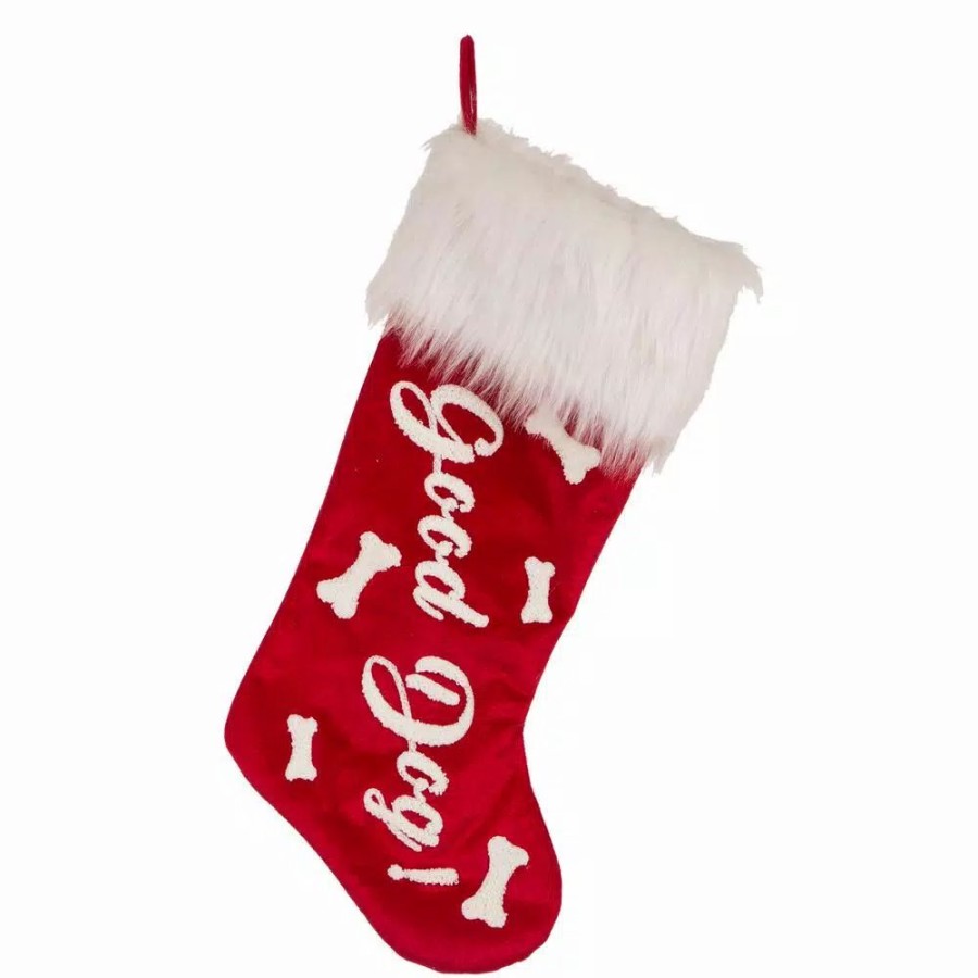 Indoor Christmas Decorations * | Glitzhome 21 In. H Polyester Velvet Christmas Stocking With Plush Cuff- Good Dog (2-Pack)