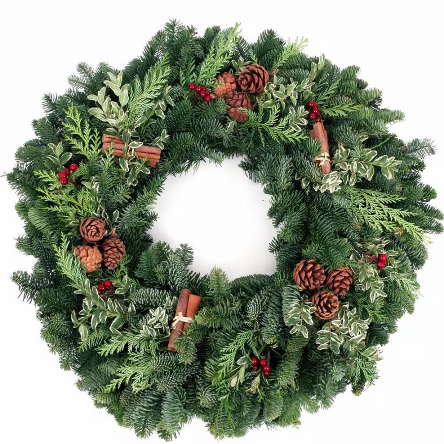 Christmas Greenery * | Van Zyverden 24 In. Live Fresh Cut Pacific Northwest Cinnamon Spice Christmas Wreath