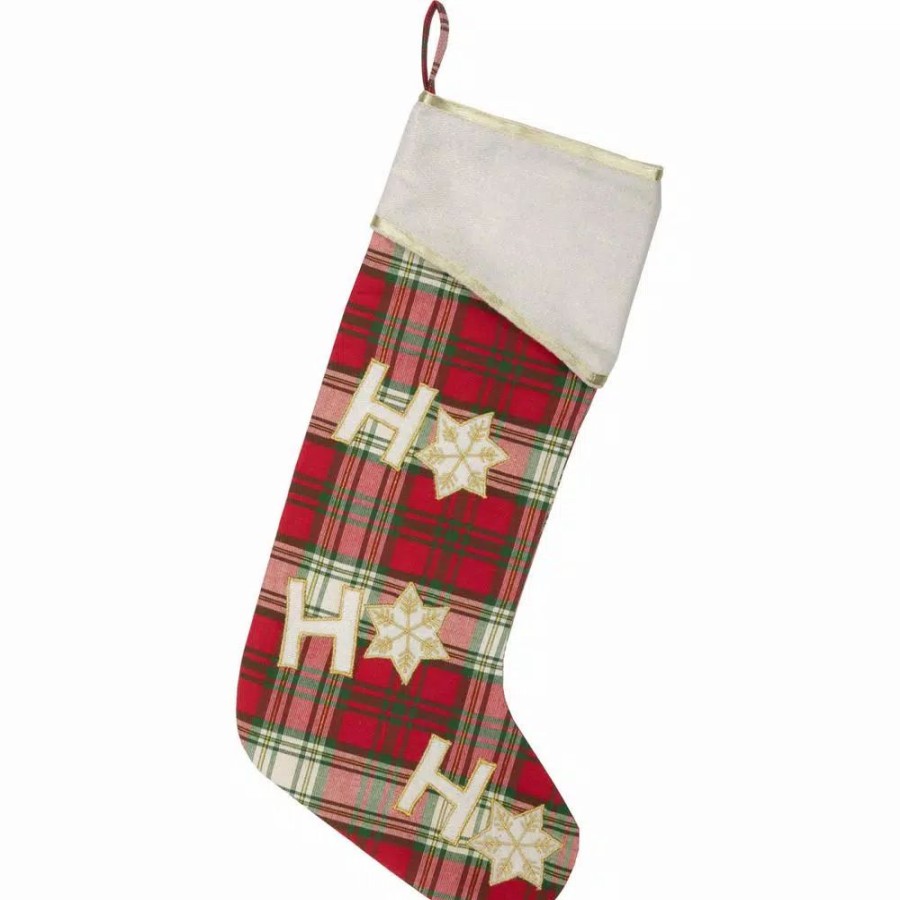 Indoor Christmas Decorations * | Vhc Brands 20 In. Cotton/Felt Ho Holiday Cherry Red Farmhouse Christmas Decor Stocking