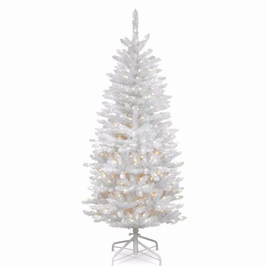 Christmas Trees * | National Tree Company 4.5 Ft. Kingswood White Fir Pencil Artificial Christmas Tree With Clear Lights