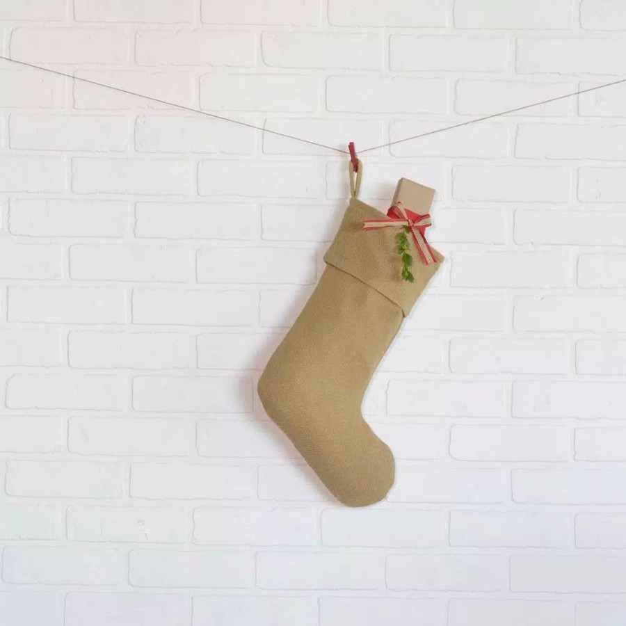 Indoor Christmas Decorations * | Vhc Brands 15 In. Cotton Natural Festive Burlap Farmhouse Christmas Decor Stocking