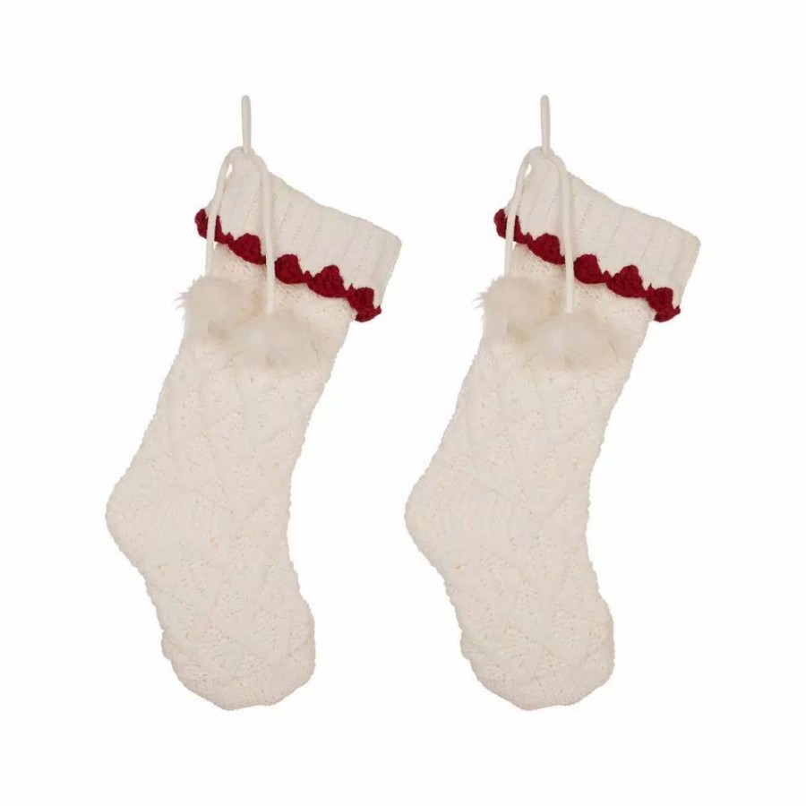 Indoor Christmas Decorations * | Glitzhome 22 In. Knitted Acrylic White Christmas Decoration Stocking (Set Of 2)