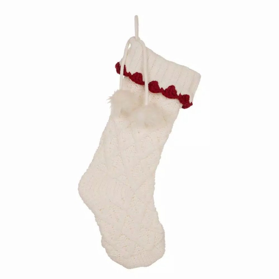 Indoor Christmas Decorations * | Glitzhome 22 In. Knitted Acrylic White Christmas Decoration Stocking (Set Of 2)