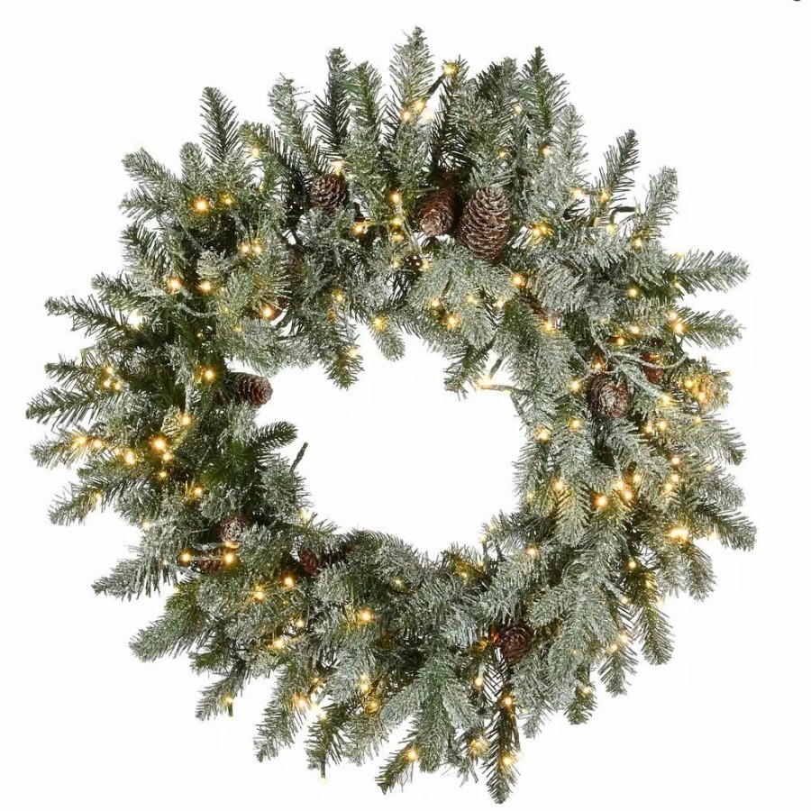 Christmas Greenery * | National Tree Company 24 In. Artificial Christmas Feel Real Snowy Morgan Spruce Wreath With 200 Dual Color Led Cosmic Lights