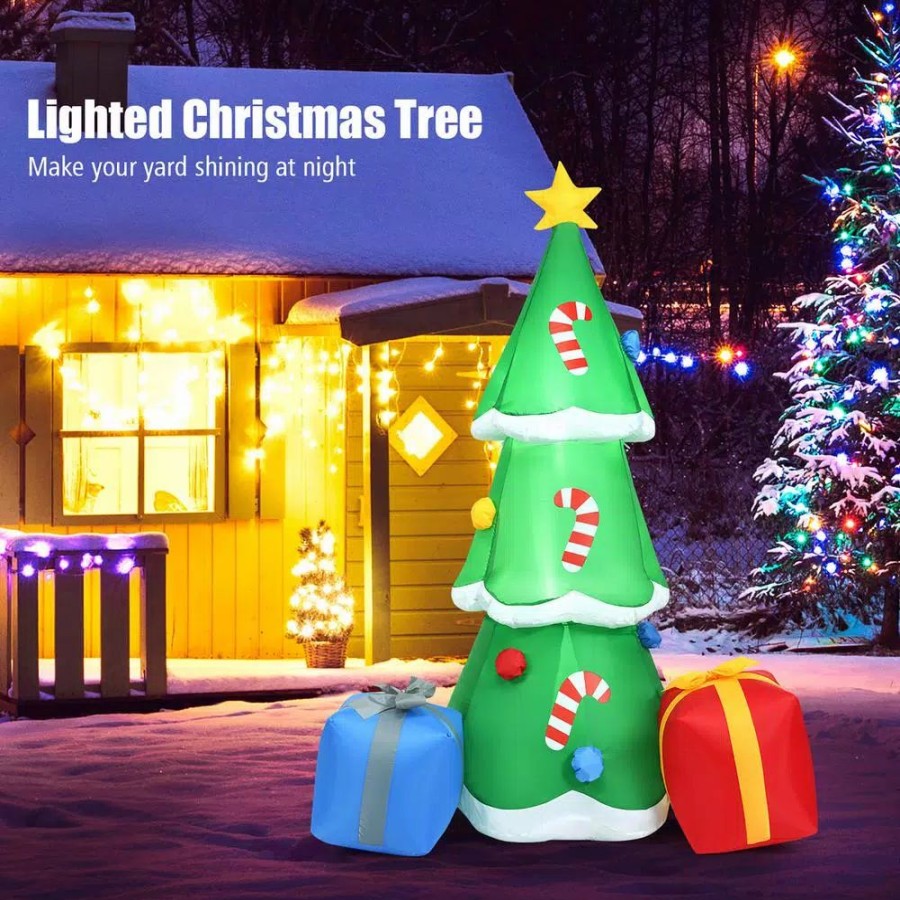 Outdoor Christmas Decorations * | Costway 6 Ft. Pre-Lit Led Lights Christmas Tree With Gift Boxes Blow Up Christmas Inflatable With Zipper